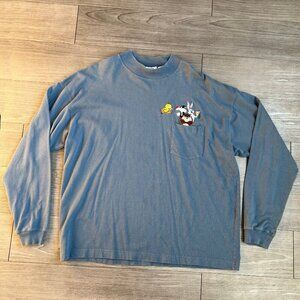 Vtg 90s Looney Tunes Classic Embroidered Long Sleeve Pocket T-Shirt Size XL